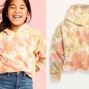 🩷 Old Navy Girl's Size S (6/7) Pink Yellow Tie dye Hooded Sweatshirt EUC
